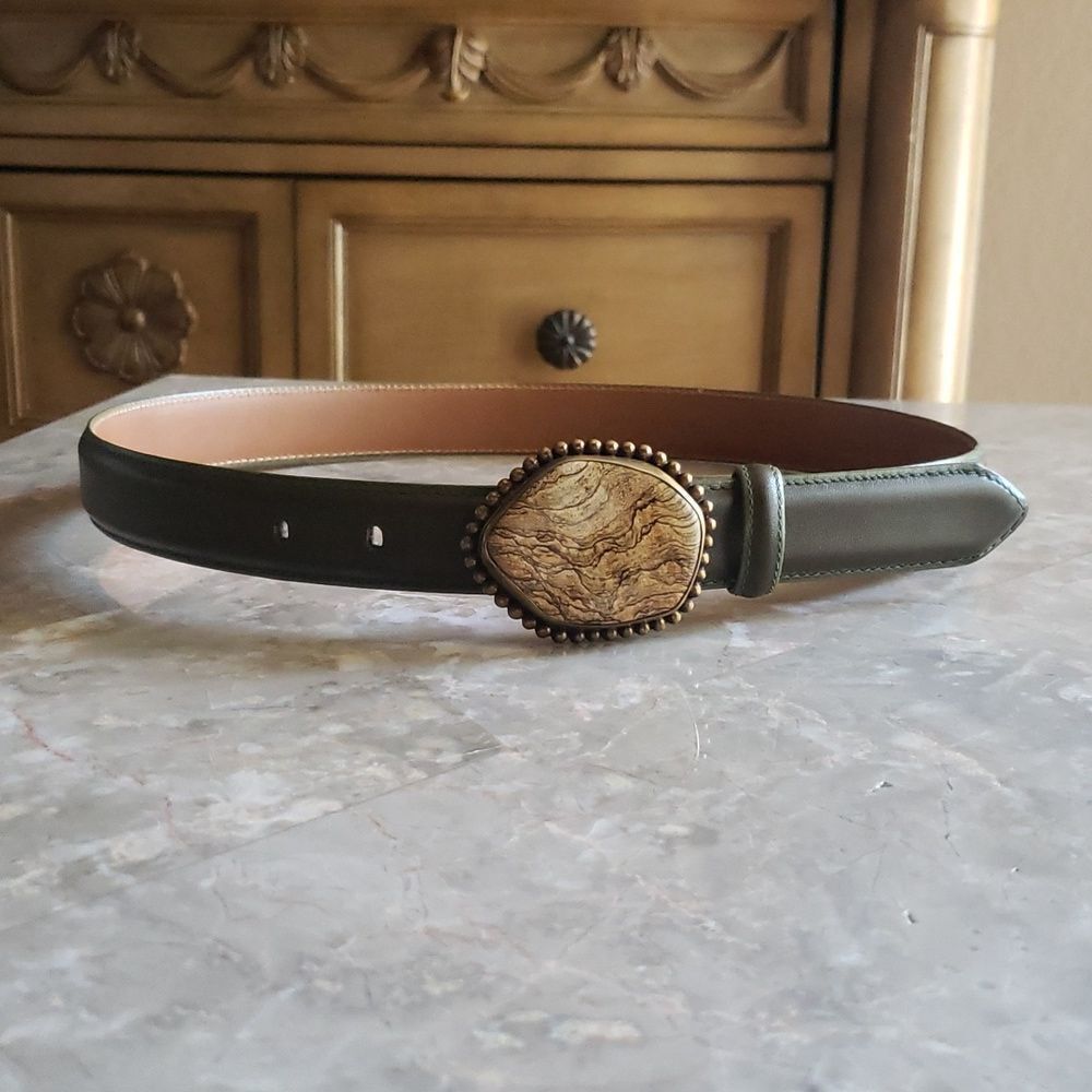 Vintage Stephen Dweck Gemstone Belt Buckle & Calf Leather Belt 30